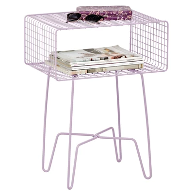 MDesign Modern Farmhouse Home Decor End Table, Wire Grid Storage Shelf - Image 11