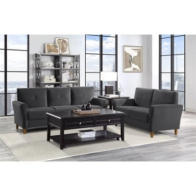 Dunleith Modern Contemporary Velvet Tufted Loveseat In Gray And Walnut - Lexicon - Image 5