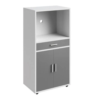 Microwave Stand With Drawer – Rolling Storage Cabinet With Doors And Locking Wheels – Freestanding Kitchen Storage By Lavish Home (White And Gray) - Image 3