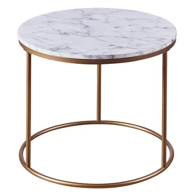 Marmo Round Side Table With Faux Marble Top Brass - Teamson Home - Image 2