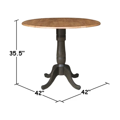 3pc 42" Round Dual Drop Leaf Counter Height Dining Table With 2 Splat Back Stools Hickory/Washed Coal - International Concepts - Image 8