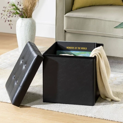 15" Buttoned Folding Storage Ottoman - Mellow