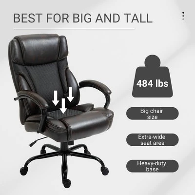 Vinsetto 484LBS Big And Tall Ergonomic Executive Office Chair High Back Adjustable Computer Task Chair Swivel PU Leather - Image 2