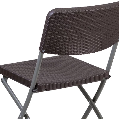 Emma And Oliver 6 Pack Brown Rattan Plastic Folding Chair With Gray Frame - Event Chair - Image 6