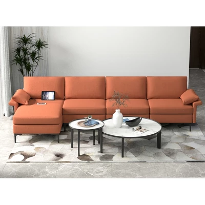 Costway L-shaped Modern Modular Sectional Sofa W/ Reversible Chaise & 4 USB Ports - Image 2