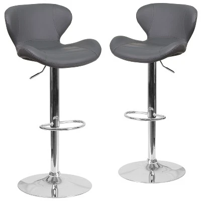 Emma And Oliver 2 Pack Contemporary Vinyl Adjustable Height Barstool With Curved Back And Chrome Base - Image 16