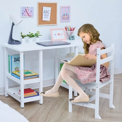 Fantasy Fields - Kids Wooden Desk & Chairs Set With Shelves On The Side - White - Image 9