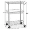 Costway 3-Tier Utility Cart Heavy Duty Wire Rolling Cart W/Handle Bar Storage Trolley