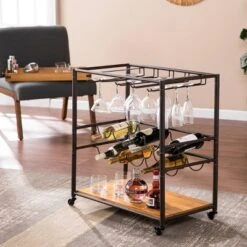 Maresal Bar Cart Black/Natural - Aiden Lane