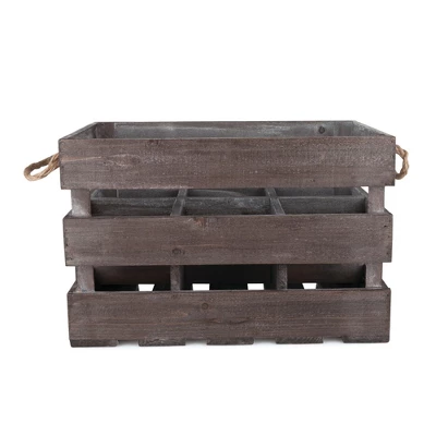 Twine 4281 Farm House Decor, Wood Wine Holder Rustic Farmhouse Wooden 6 Bottle Crate, Dark Wood, Brown Finish - Image 4