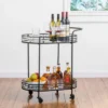 Deluxe 2 Tier Metal Oval Mirrored Bar Cart Black - Glitzhome