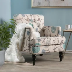 Harrison Tufted Club Chair - White/Blue - Christopher Knight Home