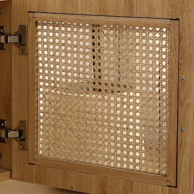 Freya 55.12" High Mesh Accent/Side Cabinet With 1 Rattan Cabinet Door And 3 Open Shelves-Maison Boucle - Image 5