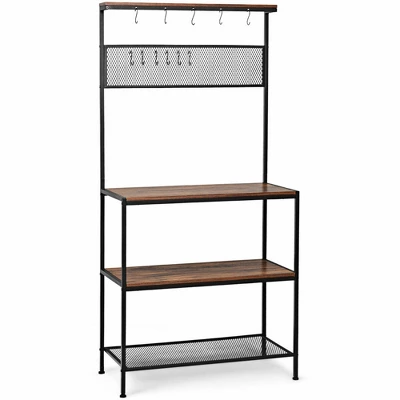 Costway 4-Tier Kitchen Bakers Rack Microwave Oven Stand Industrial W/Hooks & Mesh Panel - Image 3