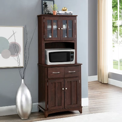 Home Source Microwave Stand With Top And Bottom Cabinets - Image 6