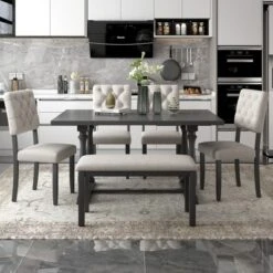 6-Piece Dining Table And Chair Set With Special-Shaped Legs And Foam-covered Seat - ModernLuxe