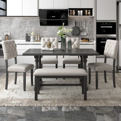 6-Piece Dining Table And Chair Set With Special-Shaped Legs And Foam-covered Seat - ModernLuxe