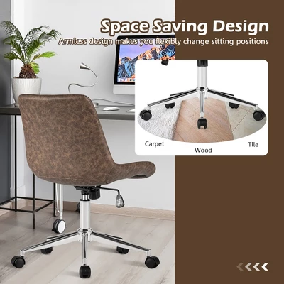 Costway Mid Back Office Chair Armless Adjustable PU Leather Task Swivel Chair - Image 7