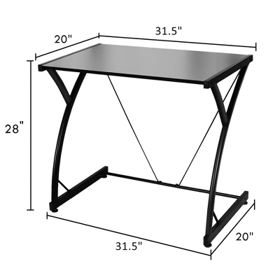 Costway Glass Top Computer Desk Laptop Writing Study Workstation Z-Shaped Metal Frame - Image 2