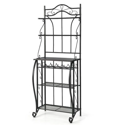 Costway 5-Tier Metal Kitchen Bakers Rack Microwave Storage Rack Oven Stand With Wine Organizer - Image 9
