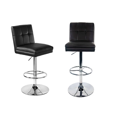 Set Of 2 Sloan Adjustable Faux Leather Swivel Barstools Black - Boraam