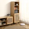 Freya 55.12" High Mesh Accent/Side Cabinet With 1 Rattan Cabinet Door And 3 Open Shelves-Maison Boucle