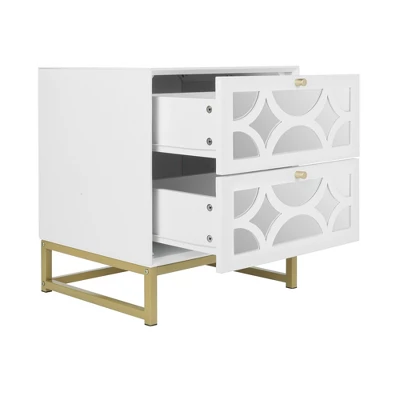 Averina 2 Drawers 45° Splicing White Mirror Front Nightstand With Storage - The Pop Maison - Image 4