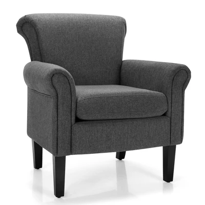 Costway Modern Upholstered Fabric Accent Chair W/ Rubber Wood Legs Dark GrayLight Grayy - Image 9