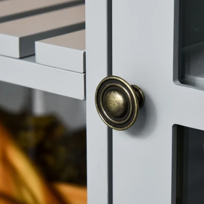 HOMCOM Kitchen Island Utility Storage Trolley Cart With Rubber Wood Top, Towel Rack, 2 Cabinets & Drawers For Dining Room - Image 5