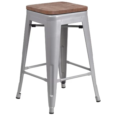 Merrick Lane Backless Metal Dining Stool With Wooden Seat For Indoor Use - Image 13