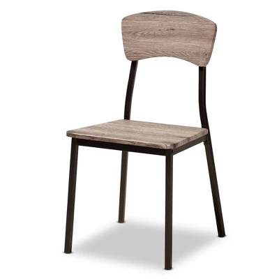 5pc Marcus Metal And Rustic Oak Finished Wood Dining Set Black/Oak - Baxton Studio