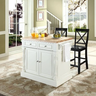 Oxford Kitchen Island With 2 Counter Height Barstools White - Crosley