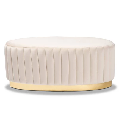 Kirana Velvet Upholstered And PU Leather Ottoman Gold - Baxton Studio