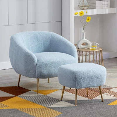 Modern Accent Chair, Teddy Short Plush Particle Velvet Armchair With Ottoman-ModernLuxe - Image 13