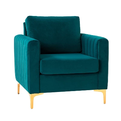 Iapygia Contemporary Tufted Wooden Upholstered Club Chair With Metal Legs For Bedroom And Living Room Club Chair | ARTFUL LIVING DESIGN - Image 19