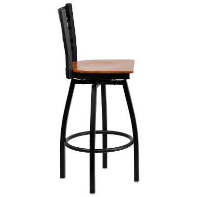 Emma And Oliver Black "X" Back Swivel Metal Restaurant Dining Barstool - Image 3