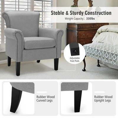 Costway Modern Upholstered Fabric Accent Chair W/ Rubber Wood Legs Dark GrayLight Grayy - Image 6