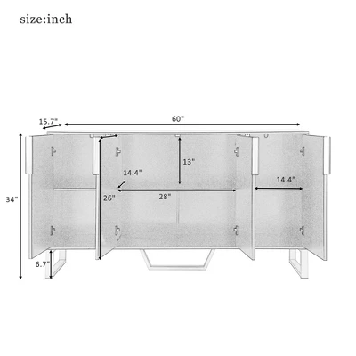 Modern Buffet Sideboard Cabinet With Metal Handles & Legs And Adjustable Shelves-ModernLuxe - Image 2