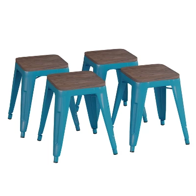 Flash Furniture 18" Backless Table Height Stool With Wooden Seat, Stackable Metal Indoor Dining Stool, Commercial Grade - Set Of 4 - Image 12