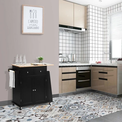 Costway Rolling Kitchen Island Utility Trolley Cabinet Storage Spice Towel Rack - Image 2