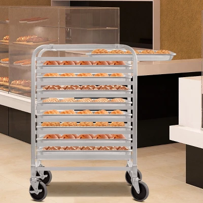 Costway 10 Sheet Aluminum Bakery Rack Silver Commercial Cookie Bun Pan Kitchen W/Wheel - Image 3