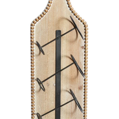 Wood Bottle Shaped 4 Bottle Wall Wine Rack With Beaded Frame Brown - Olivia & May - Image 3