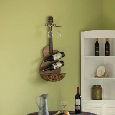VintiquewiseBlack Metal Guitar Shaped Wine Rack Holder For Living Room, Dining, Or Entryway - Image 4