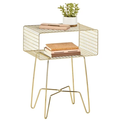 MDesign Modern Farmhouse Home Decor End Table, Wire Grid Storage Shelf - Image 15