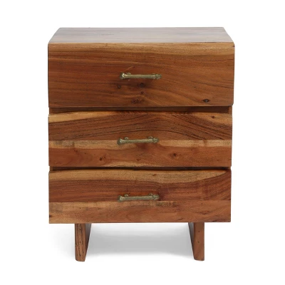 Set Of 2 Terrell Handcrafted Boho Acacia Wood 3 Drawer Nightstands Dark Natural - Christopher Knight Home - Image 3