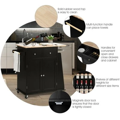 Costway Rolling Kitchen Island Utility Trolley Cabinet Storage Spice Towel Rack - Image 9