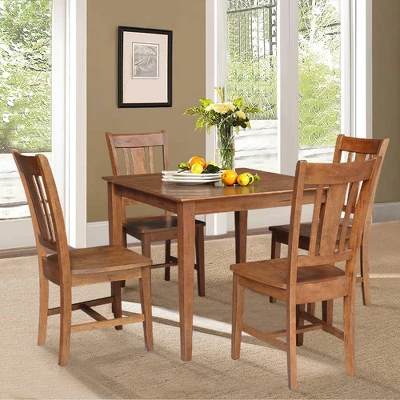 5pc 36"x36" Solid Wood Dining Table With 4 Splat Back Chairs Distressed Oak - International Concepts