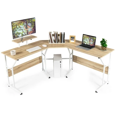 Costway 88.5'' L Shaped Reversible Computer Desk 2 Person Long Table Monitor Stand - Image 12