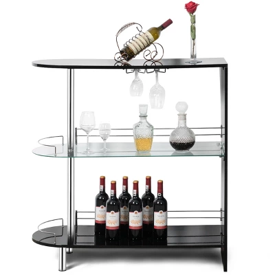 Costway Wine Rack Unit W/Tempered Glass Shelf & Glass Holders Glossy Black - Image 8
