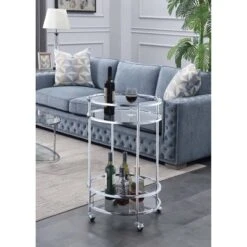 Royal Crest Bar Cart With Wheels Chrome - Breighton Home